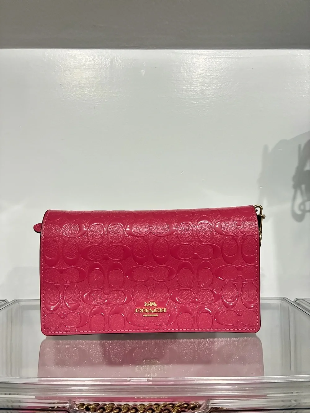 Coach Dark Pink Signature-Embossed Leather Crossbody